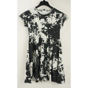 New Abound Women's XS Black White Tie Dye Jersey Pleated Crew T-Shirt Mini Dress